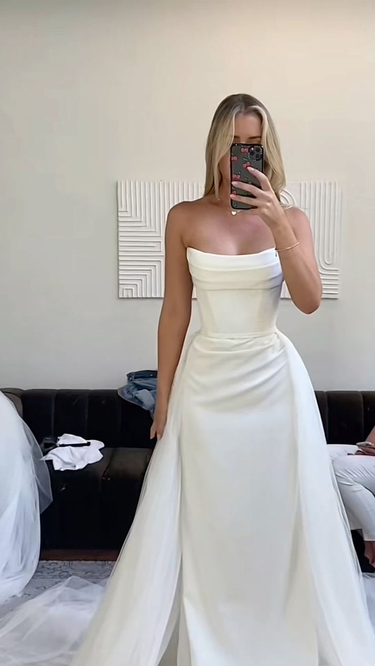White Strapless Long Wedding Dress Princess Bridal Gown fg7380