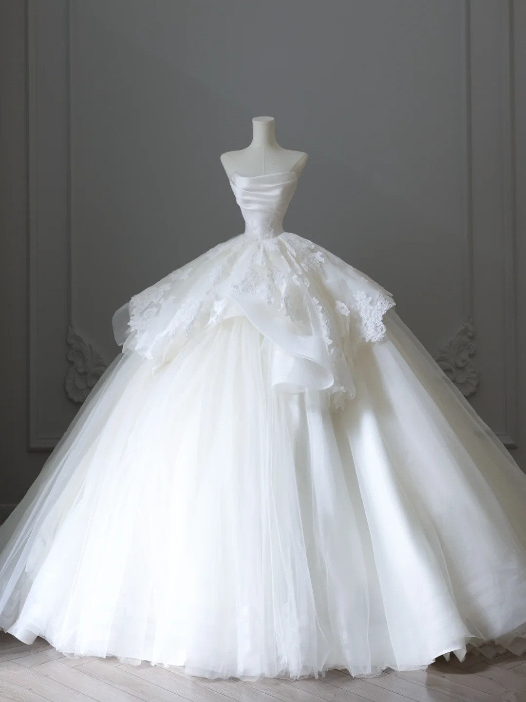A Line Ball Gown White Tulle Long Wedding Dress Princess Bridal Gown fg7396