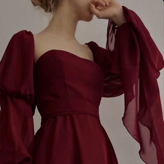 Beautiful Vintage Romantic A-line Burgundy Prom Dress Evening Dress fg4534