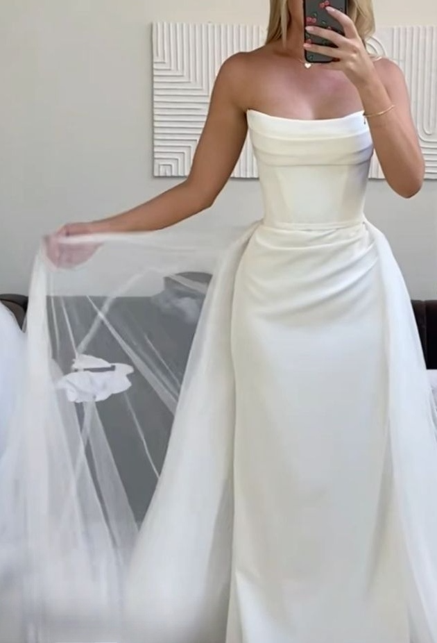White Strapless Long Wedding Dress Princess Bridal Gown fg7380