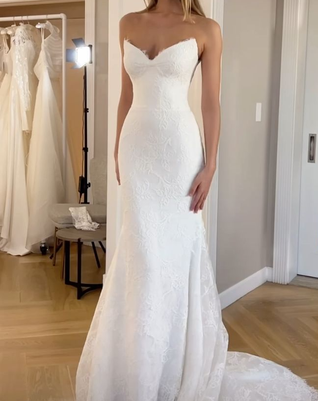 Mermaid V Neck Lace Long Wedding Dresses, Elegant Wedding Dress fg7180