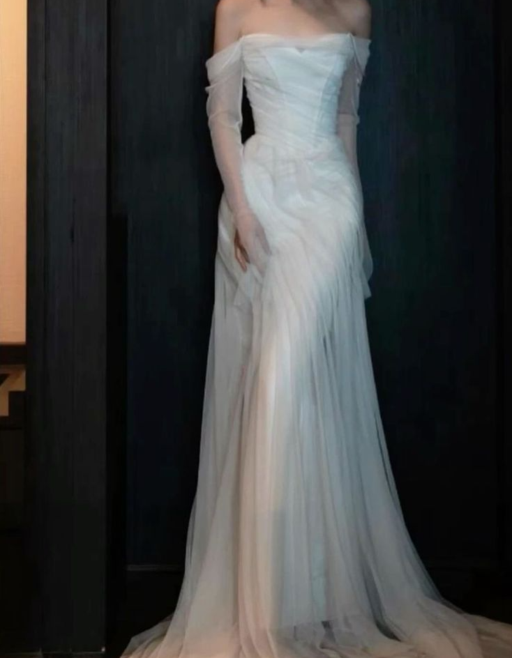 Stunning Mermaid Long Off Shoulder Tulle Wedding Dresses fg7296