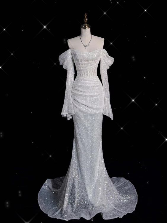 Glitter Corset Sequins Wedding Dress Mermaid Prom Dress fg7207