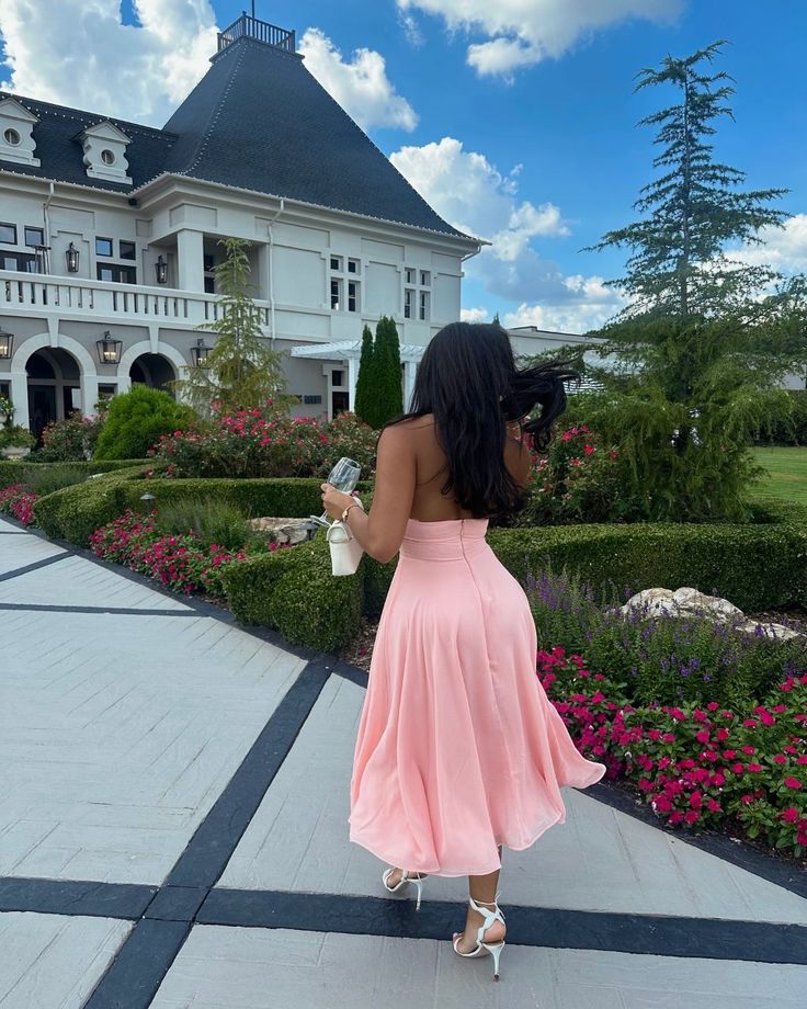 Vestido de noche formal con escote en V y corte en A en color rosa, vestido de fiesta, vestido de graduación fg6791