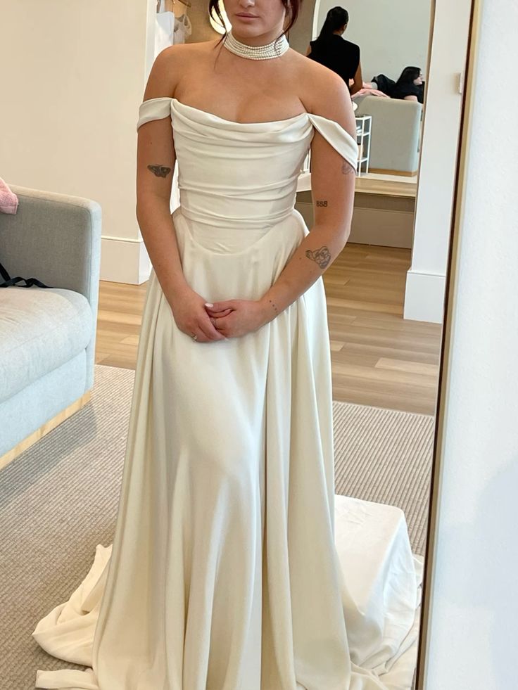 Vestidos de novia largos con hombros descubiertos y corte en A, elegante vestido de novia fg7176