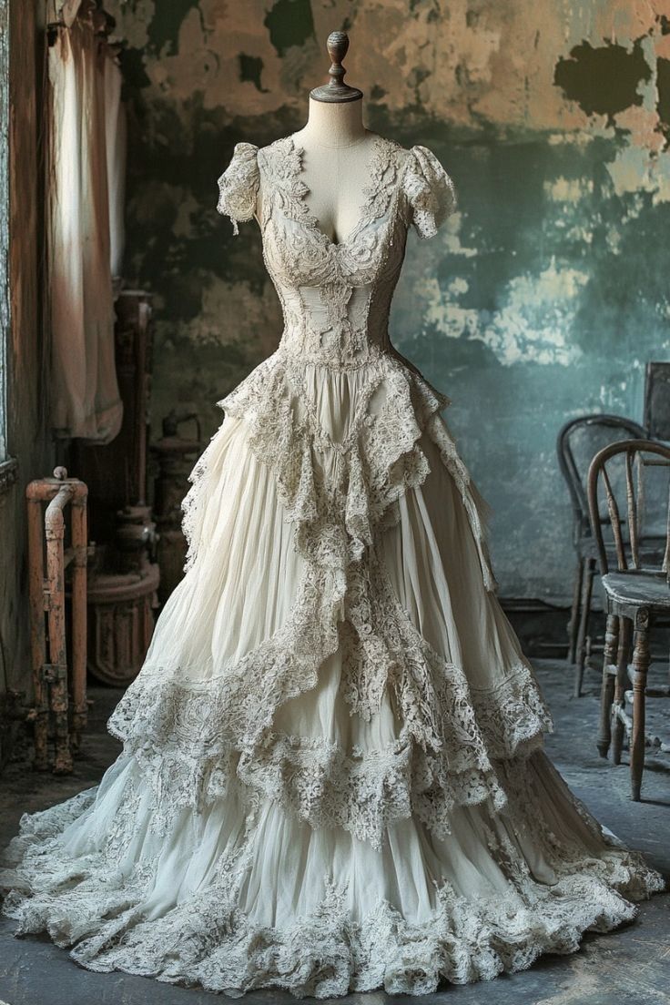 A Line Ivory Lace V Neck Wedding Dress Long Bridal Gown fg7230