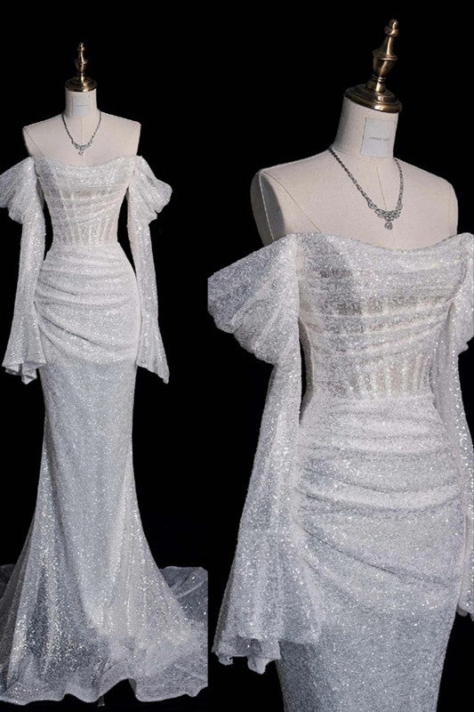 Glitter Corset Sequins Wedding Dress Mermaid Prom Dress fg7207