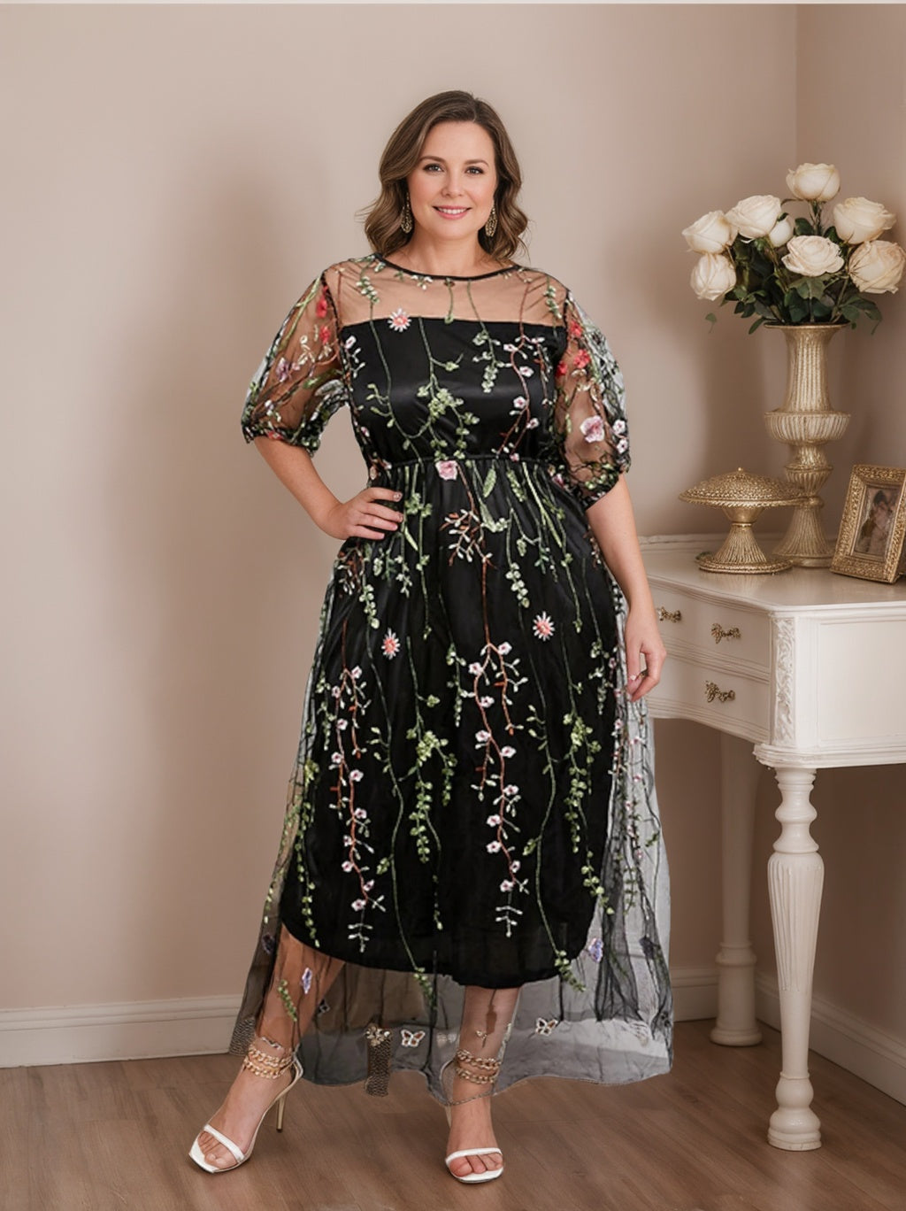 A-Line/Princess Embroidery Tulle Mother of the Bride Dresses