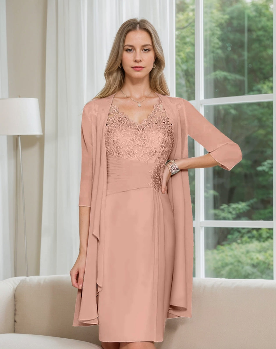 Sheath/Column V-Neck Knee-Length Mother of the Bride Dresses