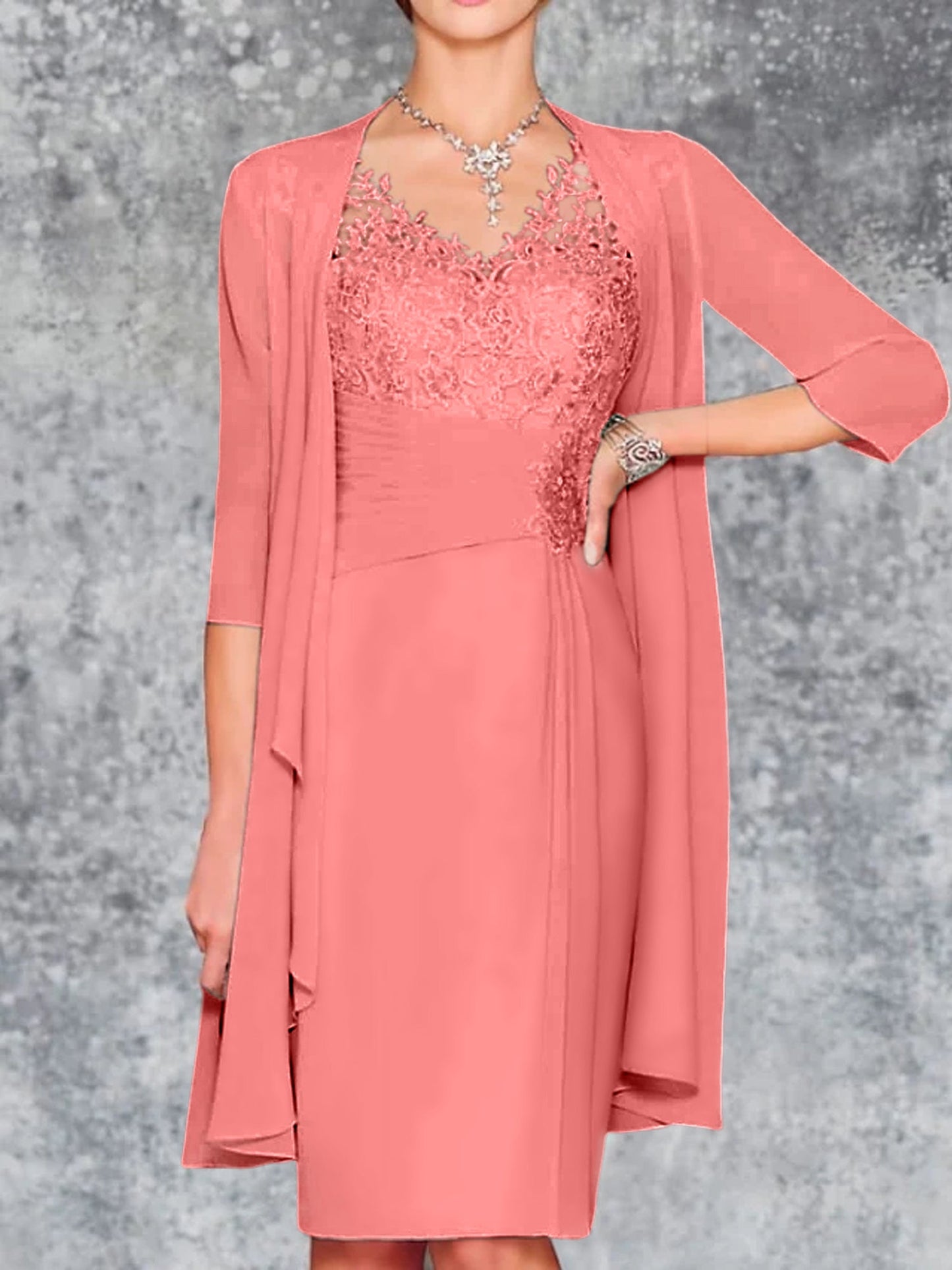 Sheath/Column V-Neck Knee-Length Mother of the Bride Dresses