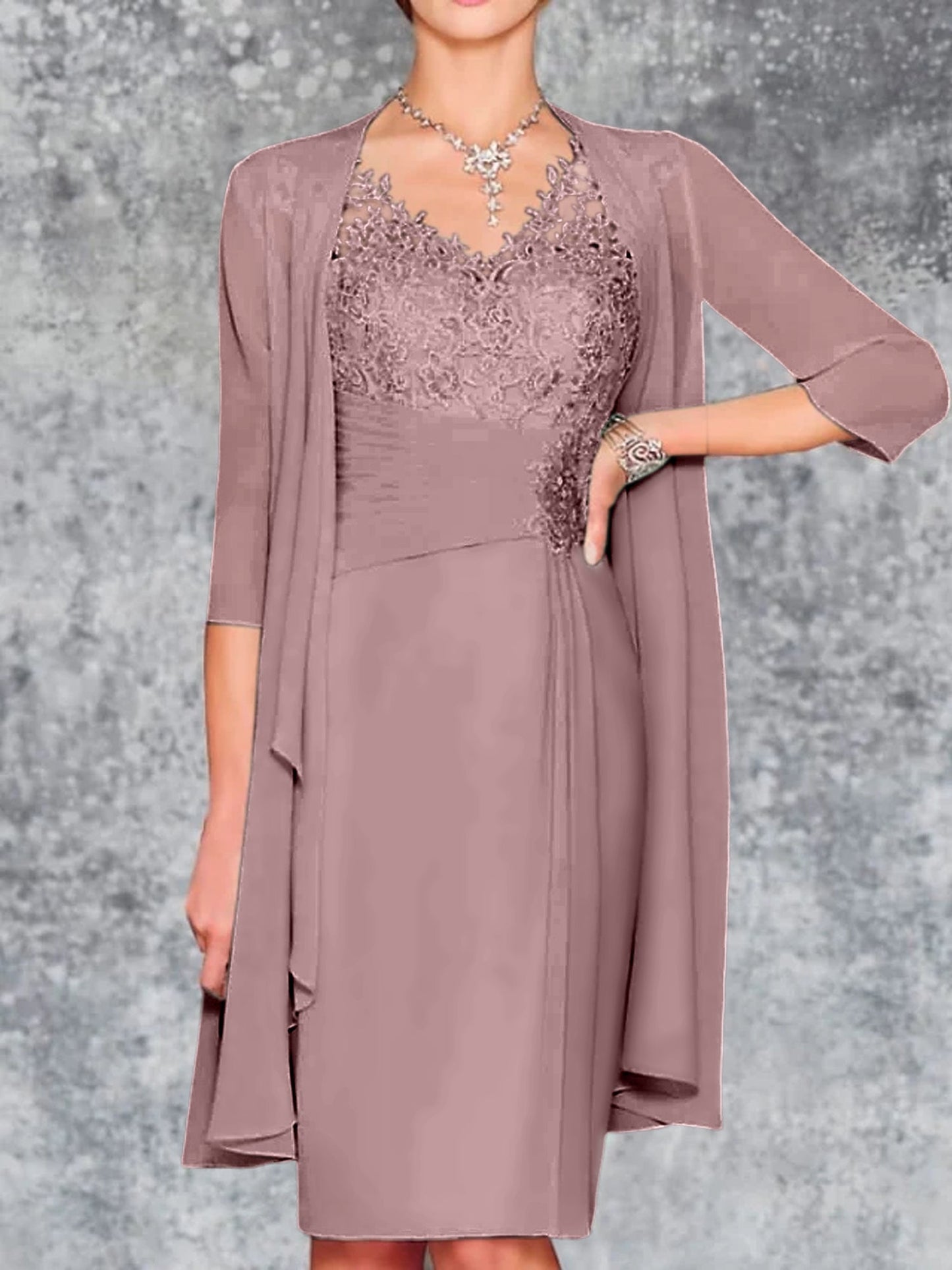 Sheath/Column V-Neck Knee-Length Mother of the Bride Dresses