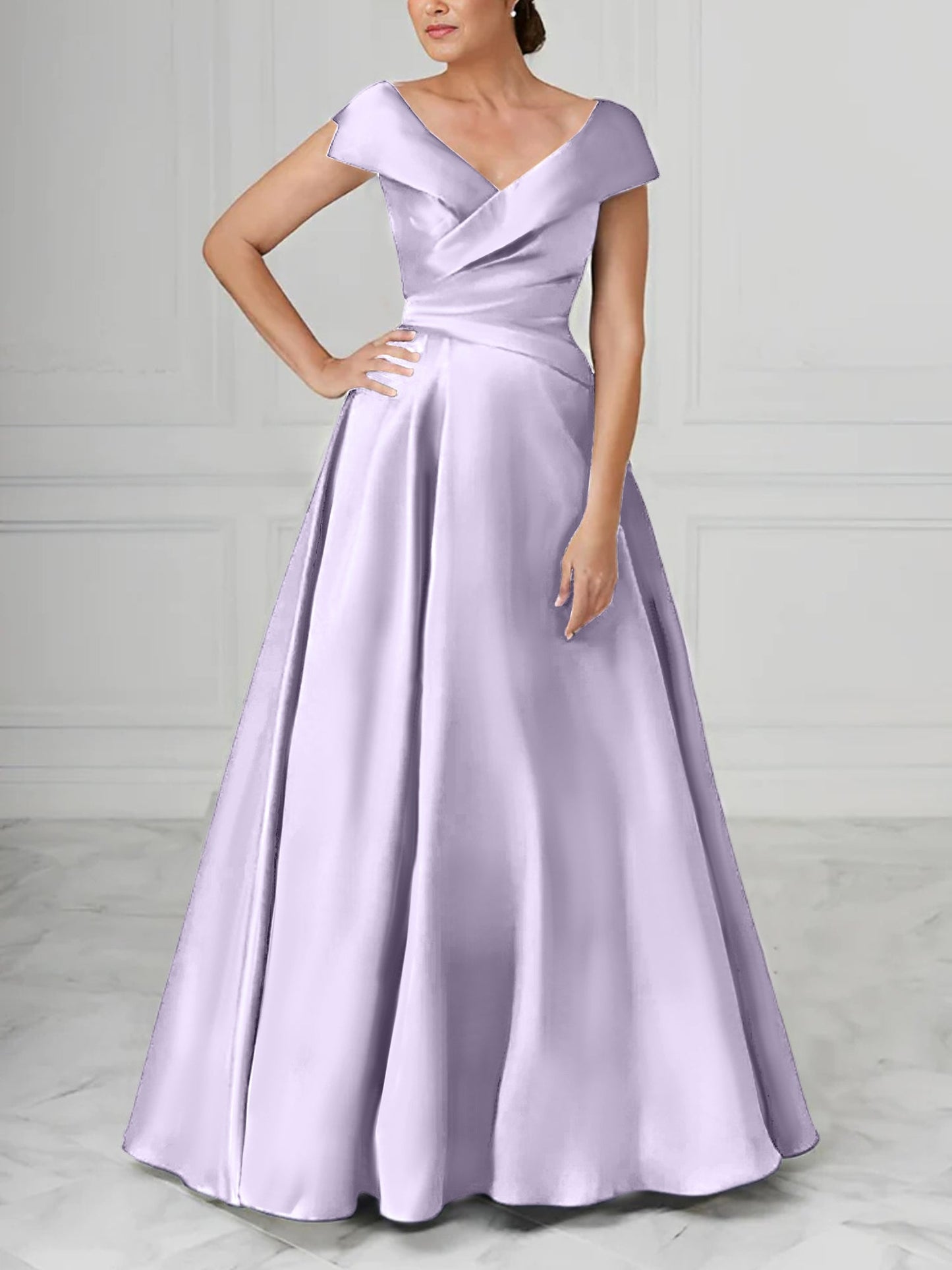 A-Line/Princess V-Neck Satin Mother of the Bride Dresses with Ruched