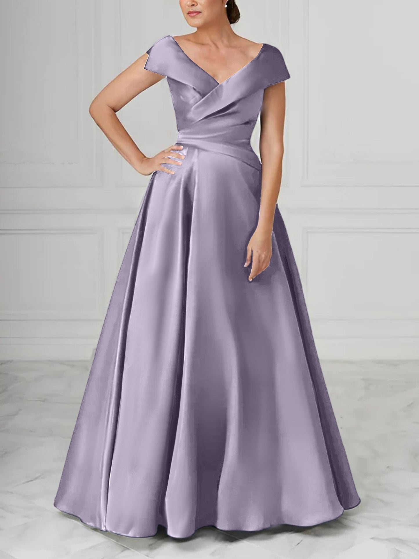 A-Line/Princess V-Neck Satin Mother of the Bride Dresses with Ruched