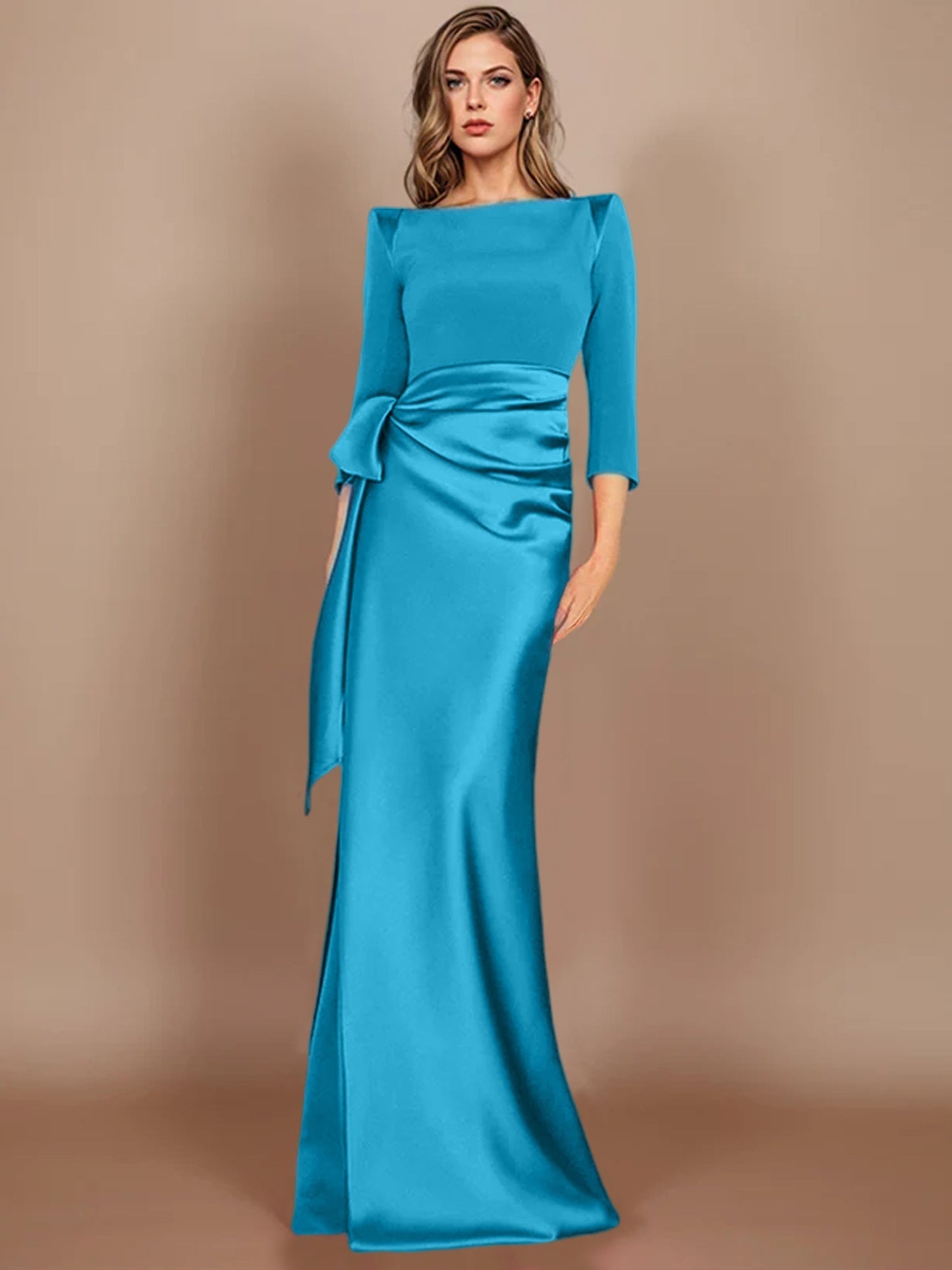 Sheath/Column Scoop 3/4 Length Sleeves Floor-Length Mother of the Bride Dresses with Bow