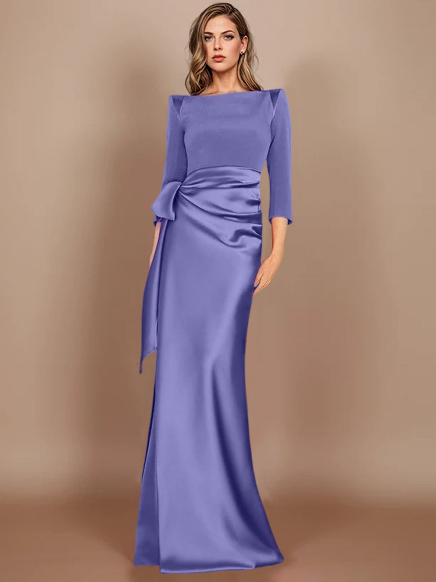Sheath/Column Scoop 3/4 Length Sleeves Floor-Length Mother of the Bride Dresses with Bow