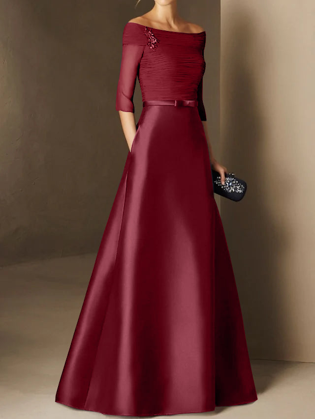 A-Line/Princess Off-the-Shoulder Short Sleeves Mother of the Bride Dresses with Belt Applique