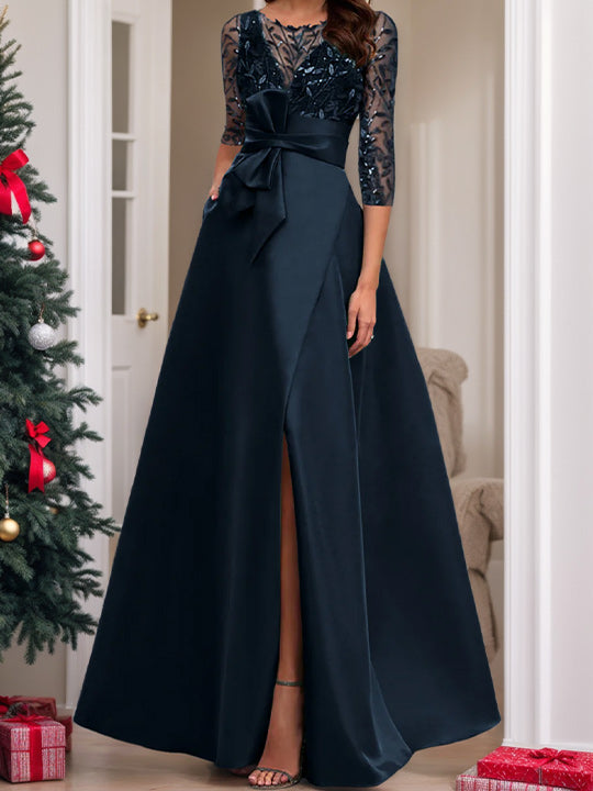 A-Line/Princess Illusion Neck 3/4 Sleeve Mother Of The Bride Dresses With Split Side