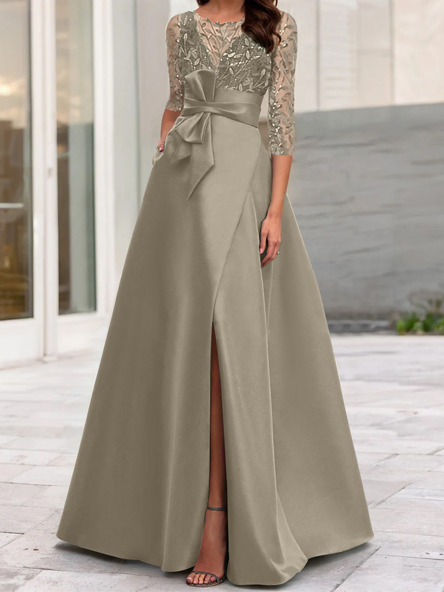 A-Line/Princess Illusion Neck 3/4 Sleeve Mother Of The Bride Dresses With Split Side