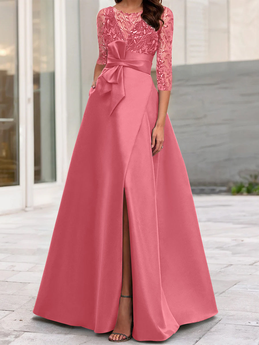 A-Line/Princess Illusion Neck 3/4 Sleeve Mother Of The Bride Dresses With Split Side