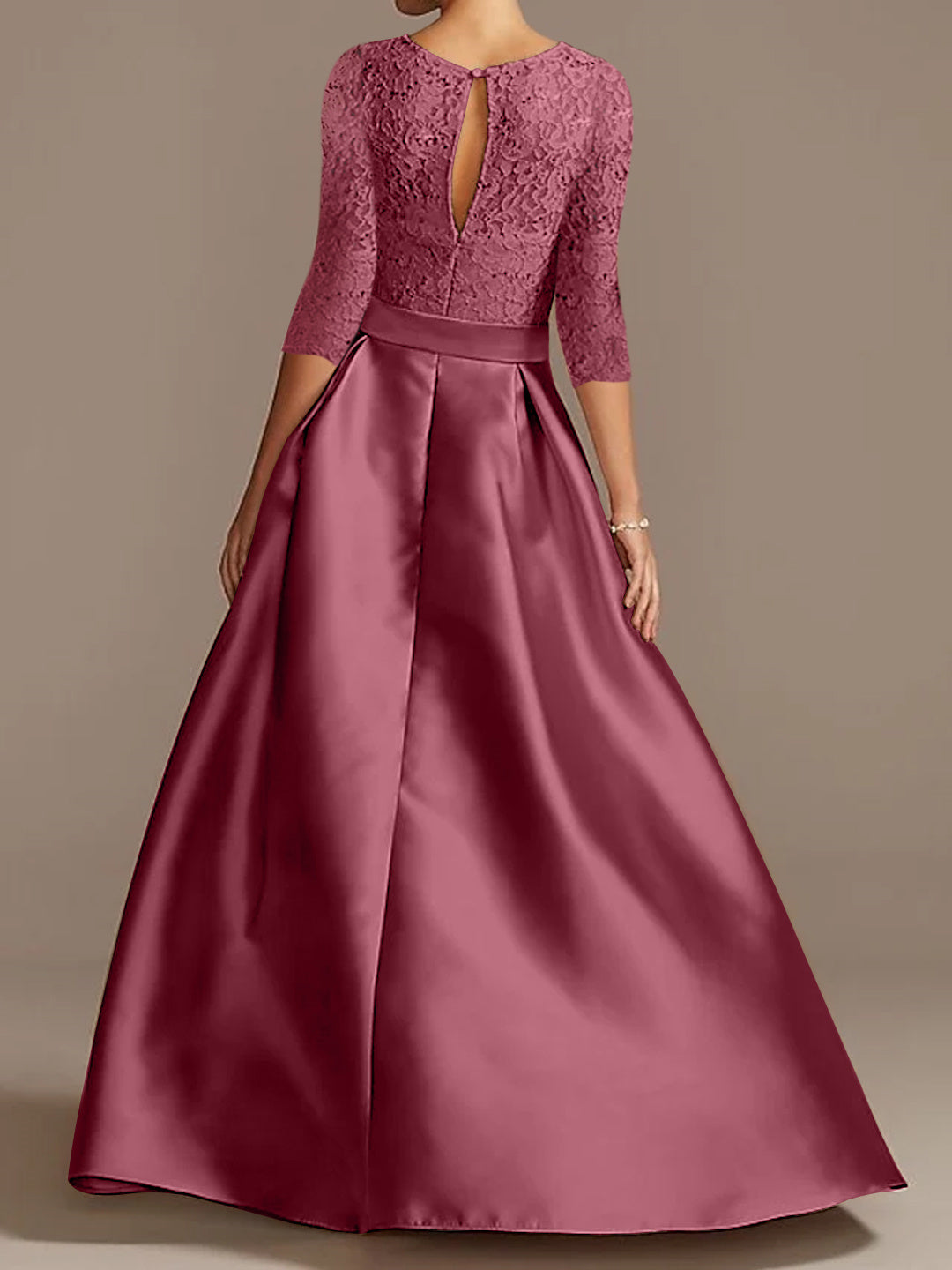 A-Line/Princess Scoop Floor-Length Half Sleeves Mother of the Bride Dresses with Ruffles Bow(s)