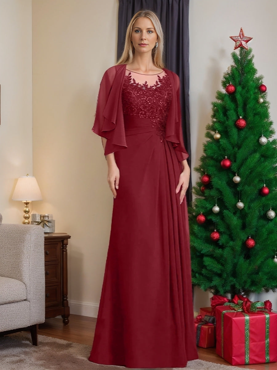 A-Line/Princess Scoop Floor-Length Mother of the Bride Dresses with Pleated & Sequins