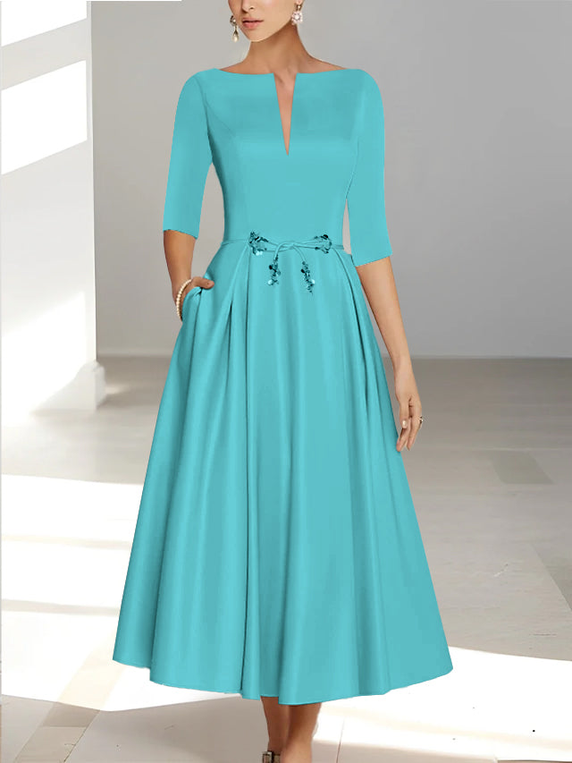 A-Line/Princess Half Sleeves Ankle Length Mother Of The Bride Dresses & Groom With Pockets