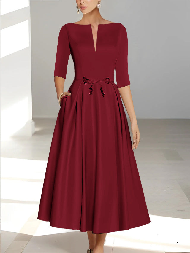 A-Line/Princess Half Sleeves Ankle Length Mother Of The Bride Dresses & Groom With Pockets