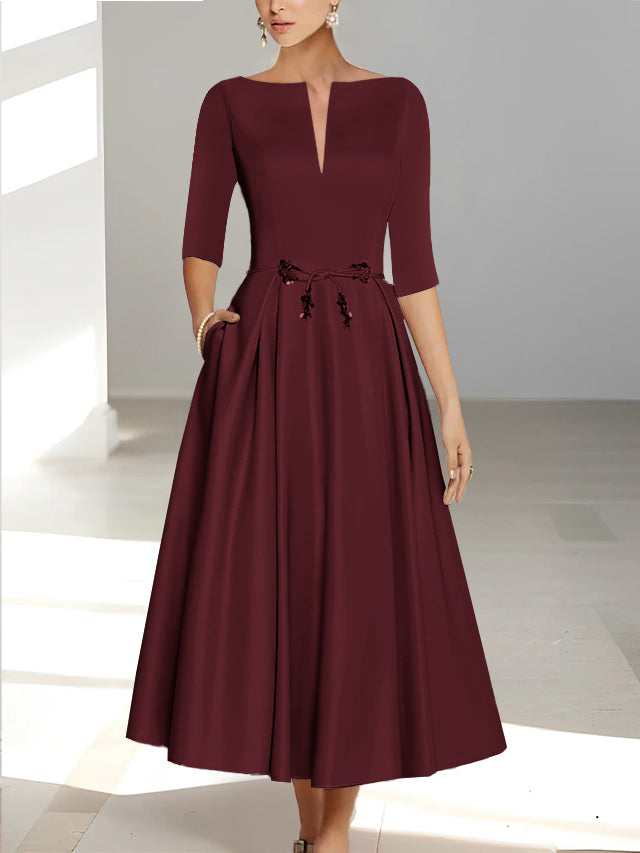 A-Line/Princess Half Sleeves Ankle Length Mother Of The Bride Dresses & Groom With Pockets