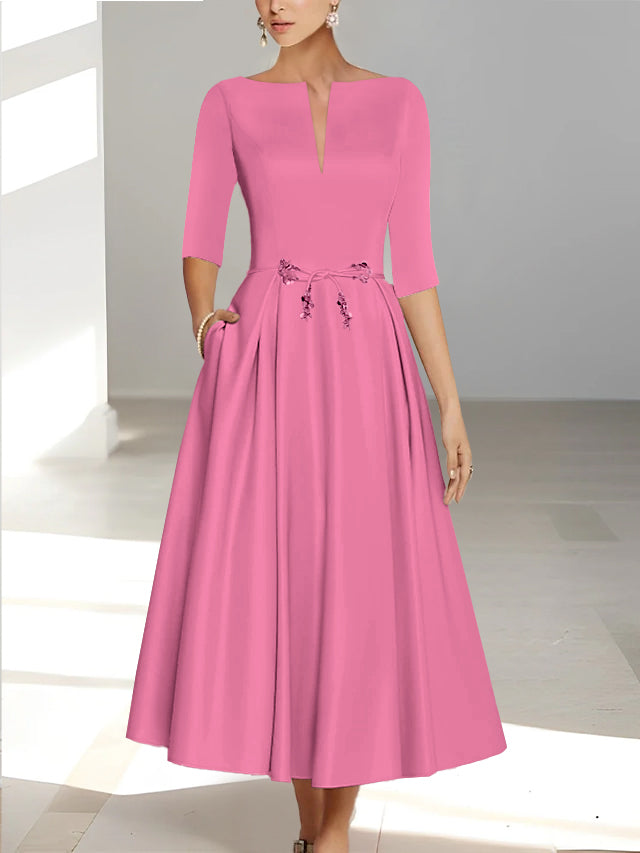A-Line/Princess Half Sleeves Ankle Length Mother Of The Bride Dresses & Groom With Pockets