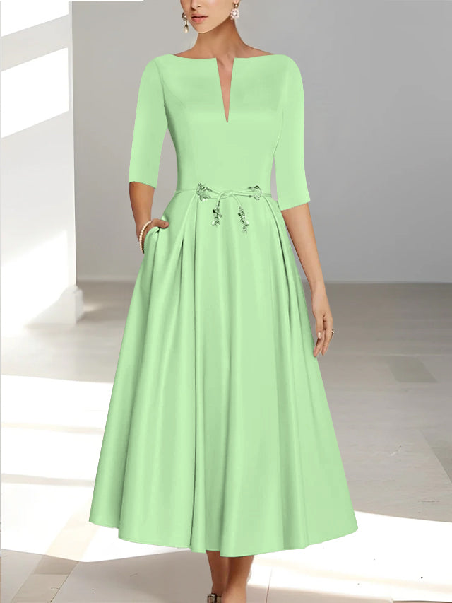 A-Line/Princess Half Sleeves Ankle Length Mother Of The Bride Dresses & Groom With Pockets