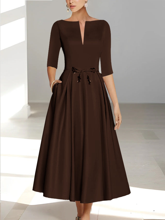 A-Line/Princess Half Sleeves Ankle Length Mother Of The Bride Dresses & Groom With Pockets