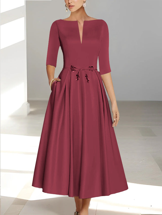 A-Line/Princess Half Sleeves Ankle Length Mother Of The Bride Dresses & Groom With Pockets