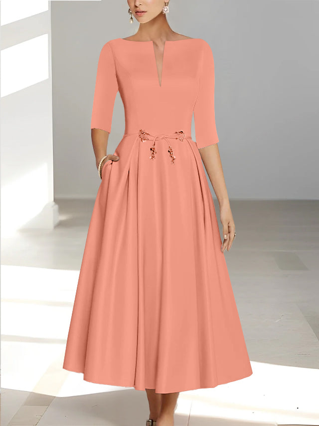 A-Line/Princess Half Sleeves Ankle Length Mother Of The Bride Dresses & Groom With Pockets