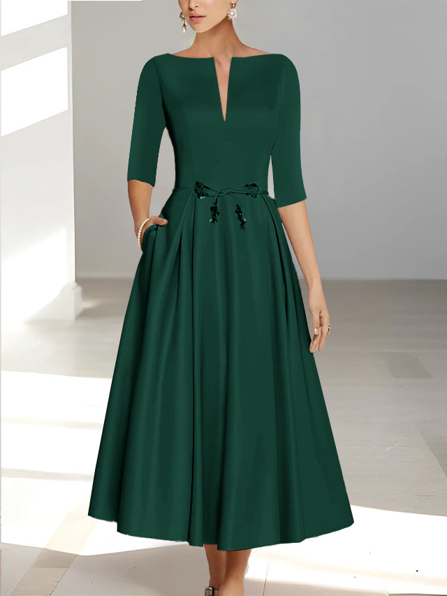 A-Line/Princess Half Sleeves Ankle Length Mother Of The Bride Dresses & Groom With Pockets