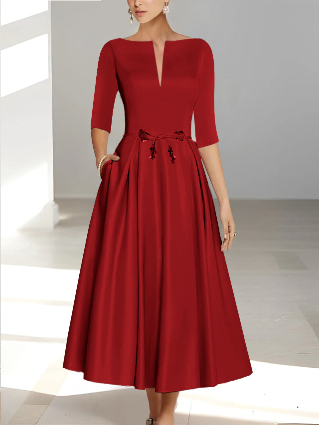 A-Line/Princess Half Sleeves Ankle Length Mother Of The Bride Dresses & Groom With Pockets