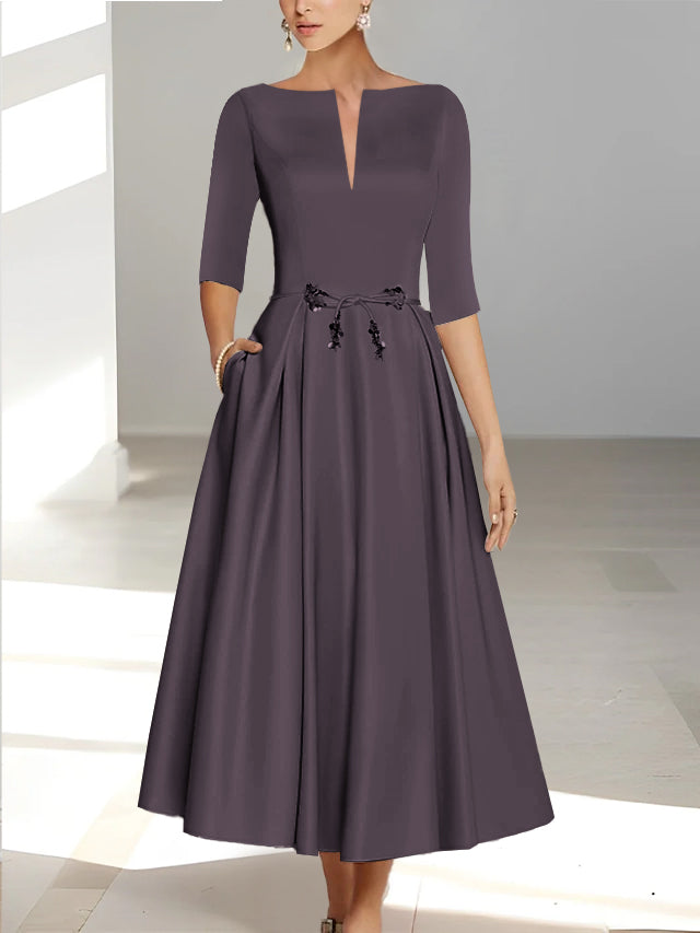 A-Line/Princess Half Sleeves Ankle Length Mother Of The Bride Dresses & Groom With Pockets