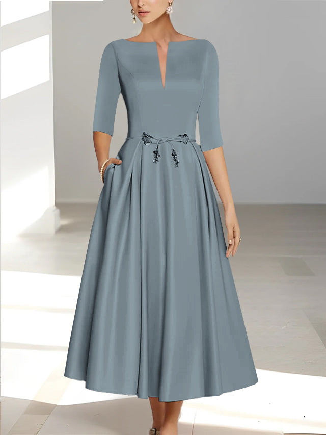 A-Line/Princess Half Sleeves Ankle Length Mother Of The Bride Dresses & Groom With Pockets