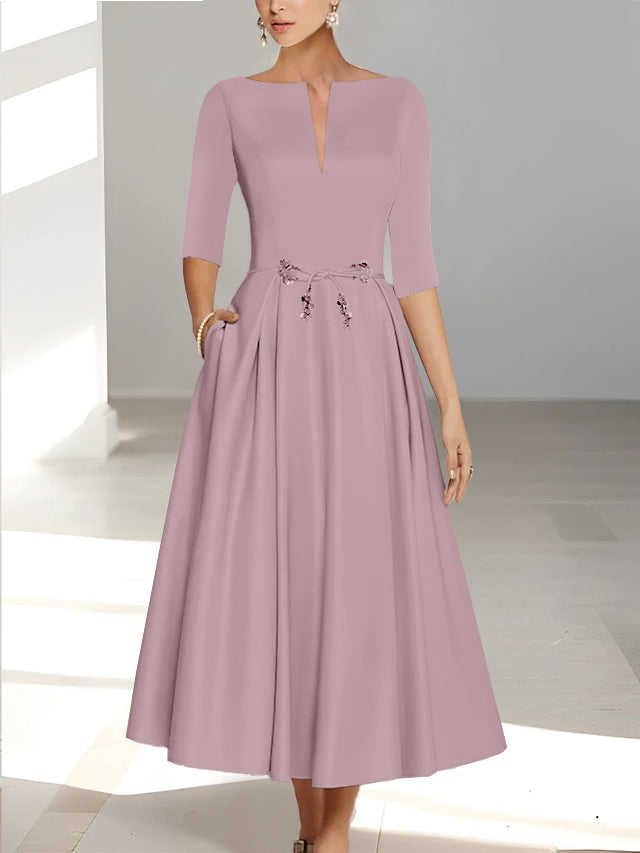 A-Line/Princess Half Sleeves Ankle Length Mother Of The Bride Dresses & Groom With Pockets