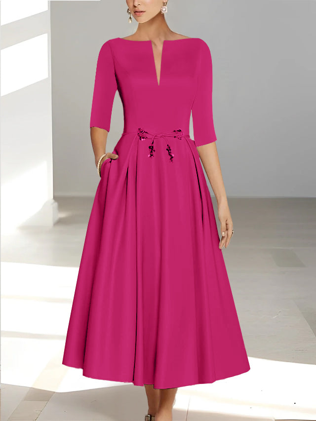 A-Line/Princess Half Sleeves Ankle Length Mother Of The Bride Dresses & Groom With Pockets