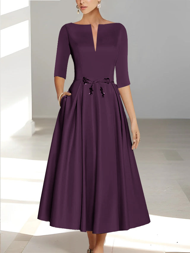 A-Line/Princess Half Sleeves Ankle Length Mother Of The Bride Dresses & Groom With Pockets