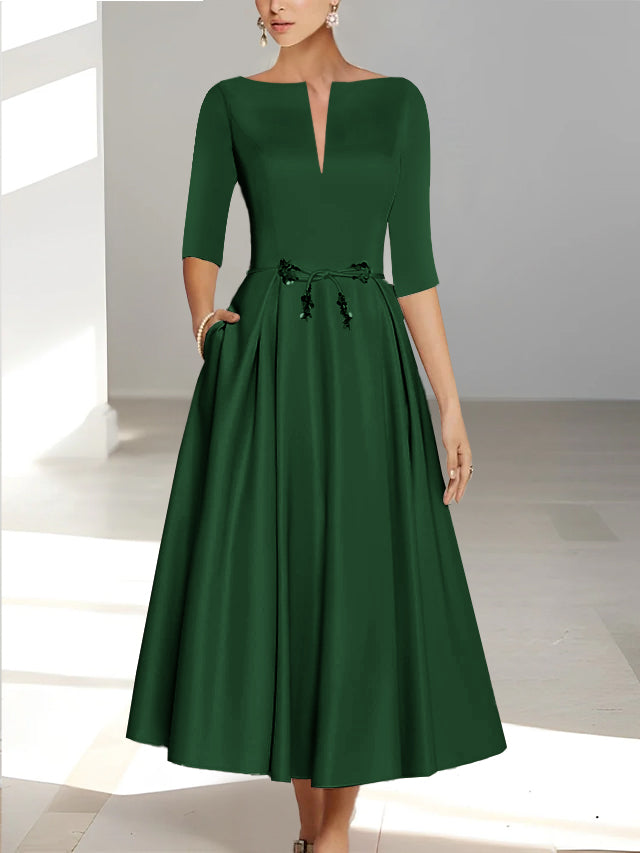 A-Line/Princess Half Sleeves Ankle Length Mother Of The Bride Dresses & Groom With Pockets