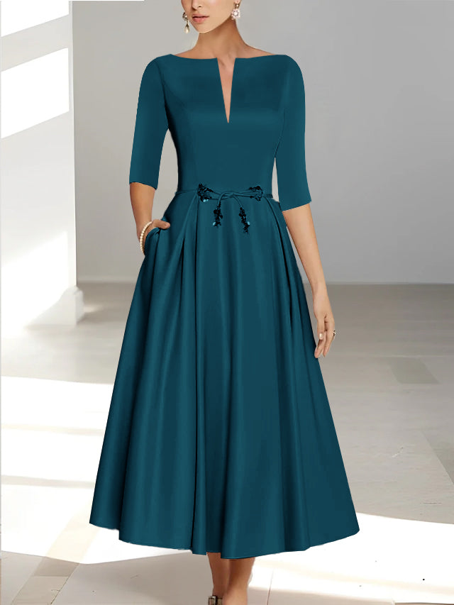 A-Line/Princess Half Sleeves Ankle Length Mother Of The Bride Dresses & Groom With Pockets