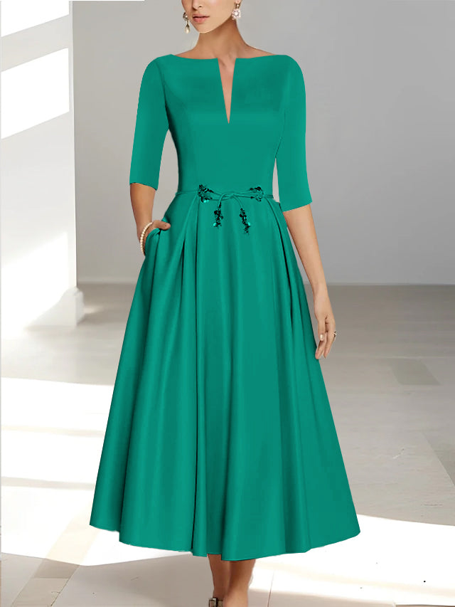 A-Line/Princess Half Sleeves Ankle Length Mother Of The Bride Dresses & Groom With Pockets