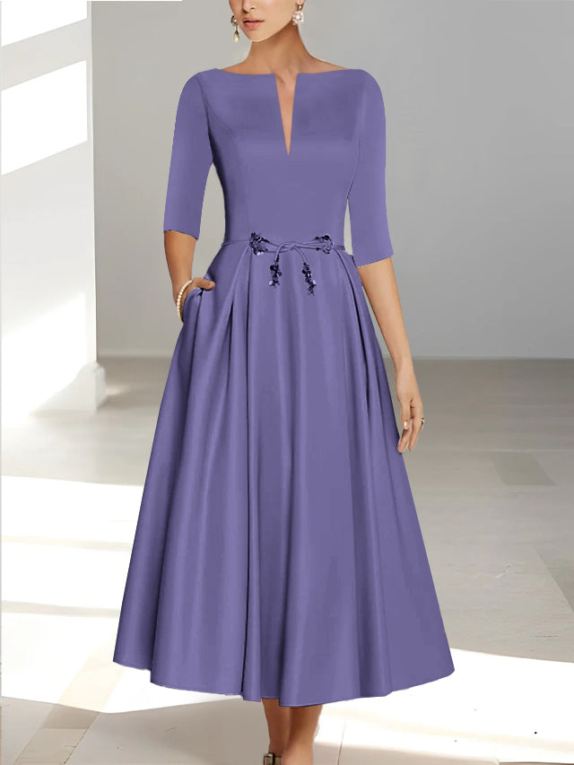 A-Line/Princess Half Sleeves Ankle Length Mother Of The Bride Dresses & Groom With Pockets