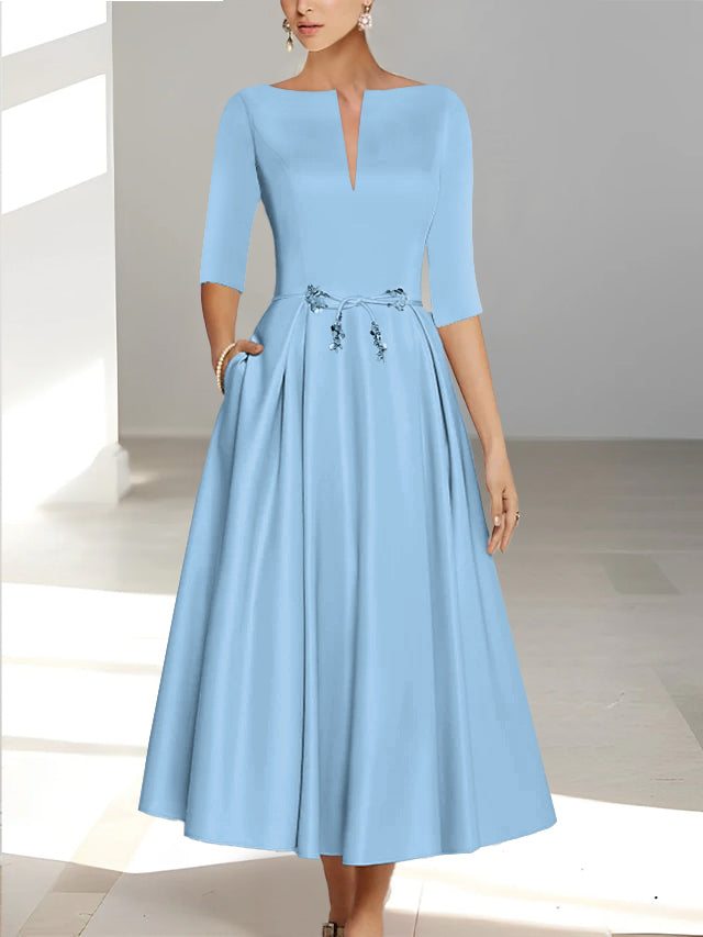 A-Line/Princess Half Sleeves Ankle Length Mother Of The Bride Dresses & Groom With Pockets