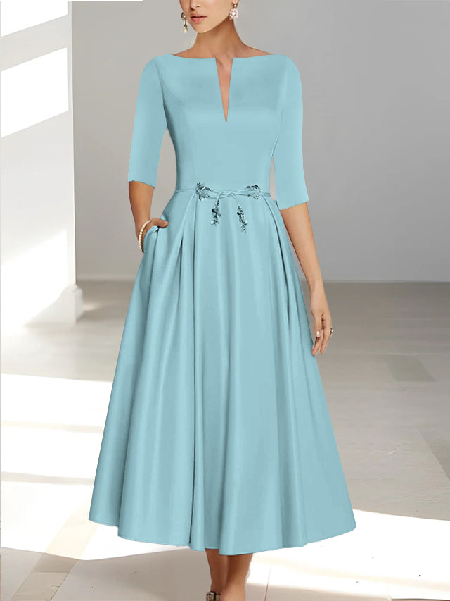 A-Line/Princess Half Sleeves Ankle Length Mother Of The Bride Dresses & Groom With Pockets