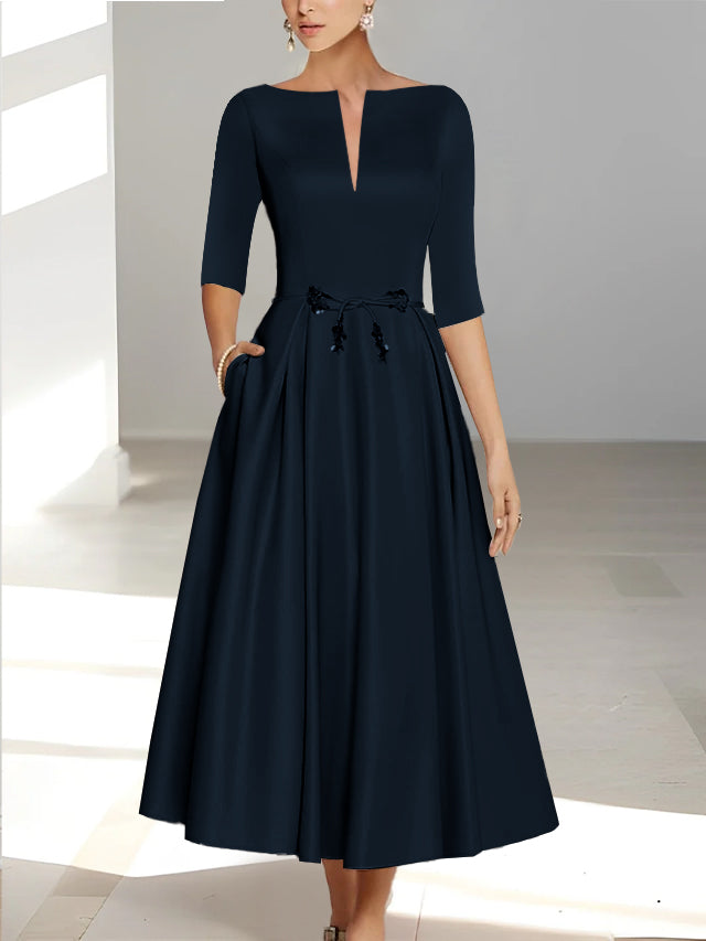 A-Line/Princess Half Sleeves Ankle Length Mother Of The Bride Dresses & Groom With Pockets