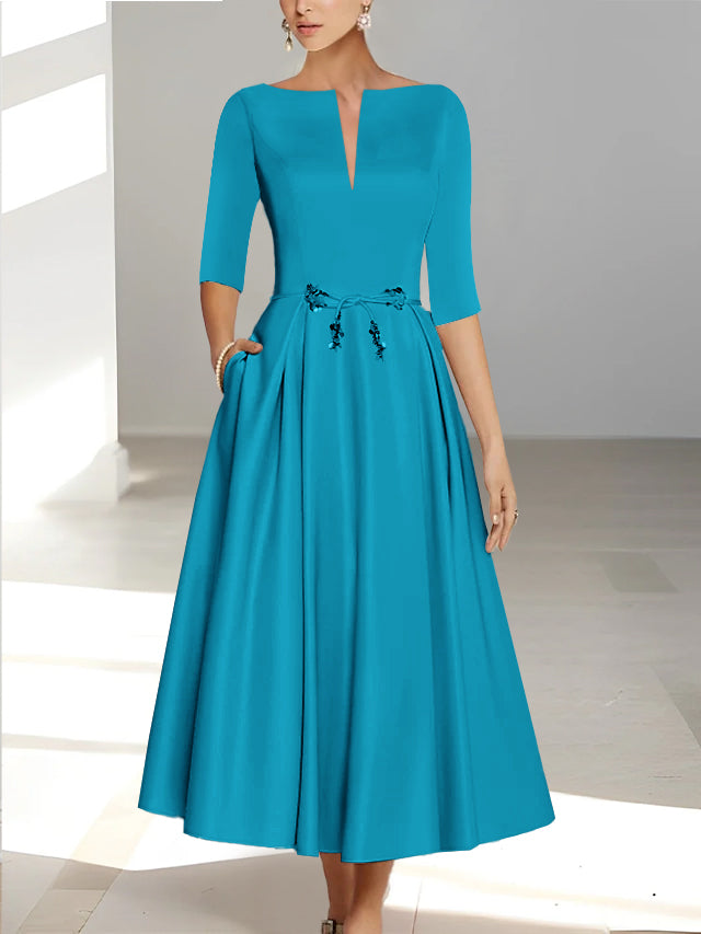 A-Line/Princess Half Sleeves Ankle Length Mother Of The Bride Dresses & Groom With Pockets