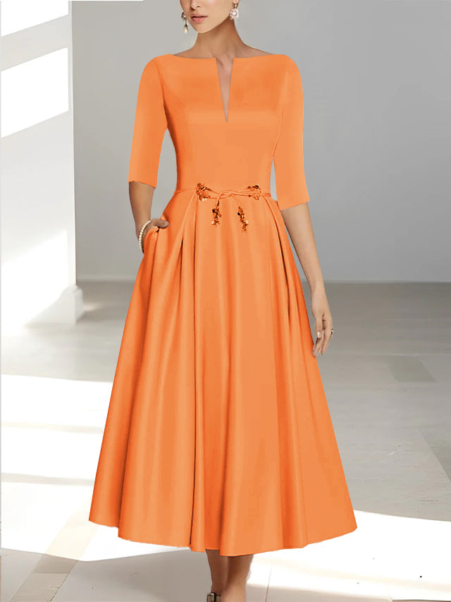 A-Line/Princess Half Sleeves Ankle Length Mother Of The Bride Dresses & Groom With Pockets