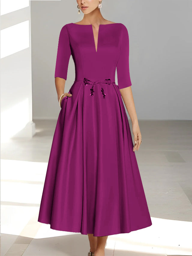 A-Line/Princess Half Sleeves Ankle Length Mother Of The Bride Dresses & Groom With Pockets